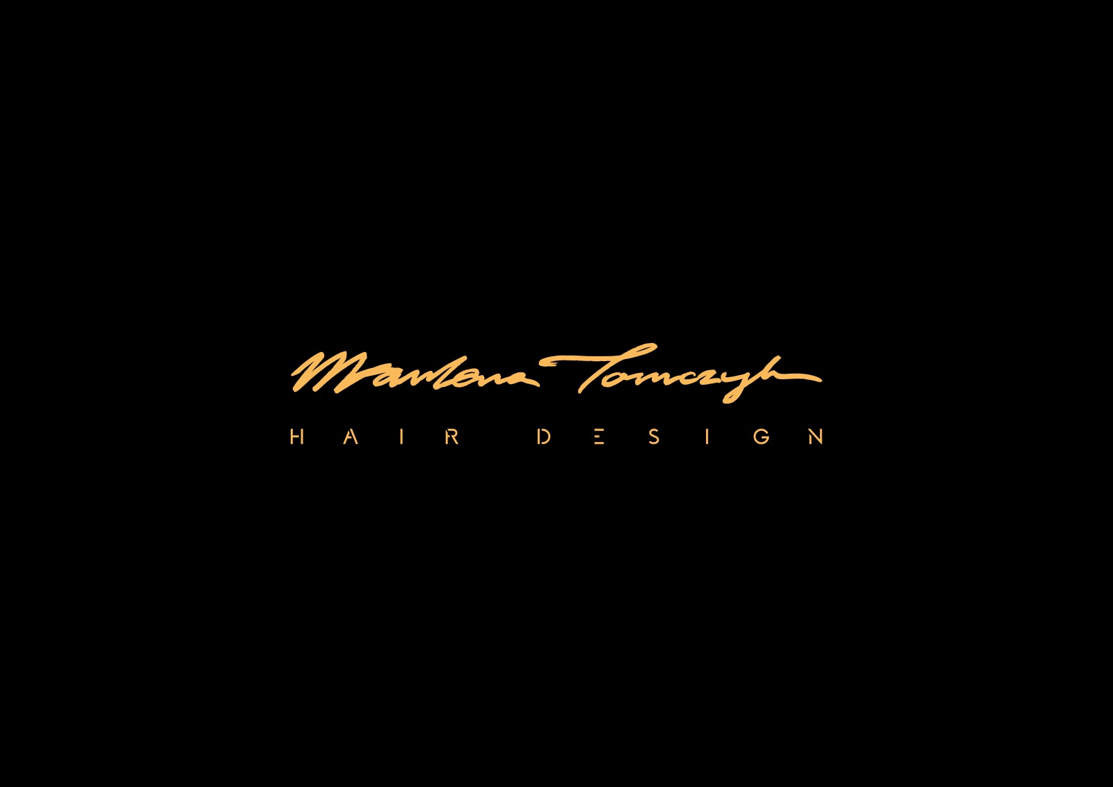 Marlena Tomczyk Hair Design — odręczny logotyp na czerni